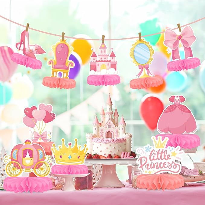Princess Birthday Party Supplies Kit - Princess Themed Honeycomb Centerpiece ，Table Decorations for Kids' Princess Themed Birthday Party Decorations