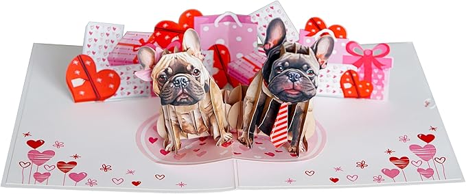 Bulldog Couple Pop Up Anniversary Cards, 6x8in Wedding Anniversary Card, Valentines Day Cards, 3D Romantic Gift for Her, Him, Husband, Wife (Cute Bulldog Couple).