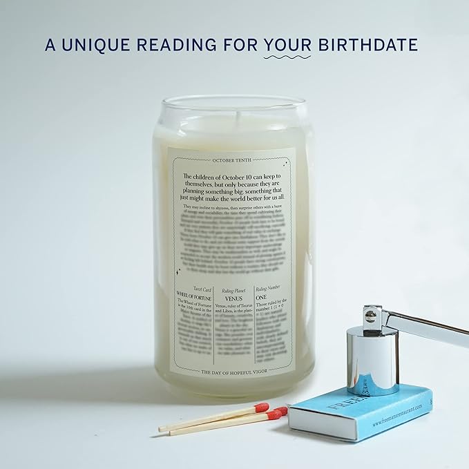 Birthdate Candles, October 10 - Libra Zodiac Scented Candles Birthday Gift - Hydrangea, Peony & Jasmine Scent - All-Natural Soy & Coconut Wax, 60-80 Hour Burn Time - Made in USA