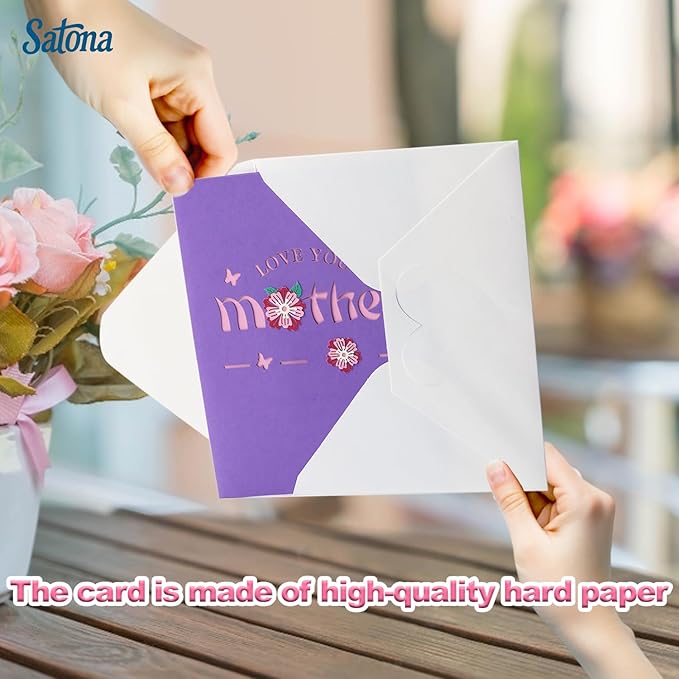 SATONA 3D Mother Pop-Up Greeting Card, Elegant Floral Scene, Includes Envelope & Message Card, Perfect for Mothers, Wives, Grandmas, or a Special Occasion (Love You Mom)