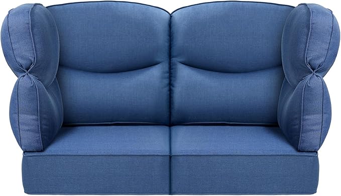 Luxury 24x24x6 Patio Cushions for Outdoor Furniture Set of 2 - Water-Repellent 6-Piece Cushion Set for Wicker Couch Loveseat Chair Sectional Patio Conversation Sets - Navy Blue/Smile