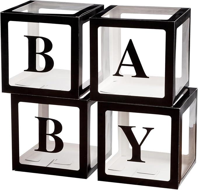 Baby Boxes with Letters for Baby Shower Decorations with 4 Balloon Boxes for Gender Reveal Halloween Decorations(Black)