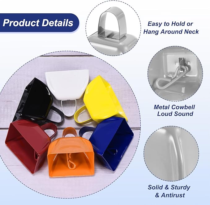 PATIKIL 24pcs Cow Bells for Football Games, 3inch Cowbells for Sporting Events Bulk Loud Noise Makers Metal Cow Bell with Handle for Cheering Wedding,Silvery