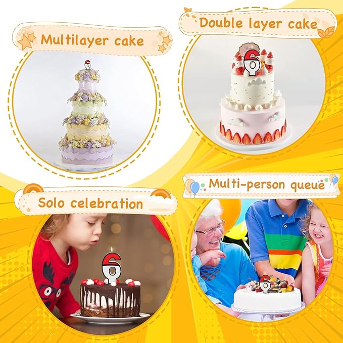 Number 6 Candle Cartoon Red and White Birthday Cake Candle Numeral Birthday for Cartoon Animated Birthday Decoration Party Supplies (Number 6)