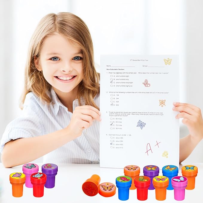 Cinrobiye 24 PCS Butterfly Party Stampers – Spring Birthday Favors for Girls Boys, Classroom Rewards, Carnival Prizes, Goodie Bag & Pinata Fillers, Butterfly Theme Party Supplies