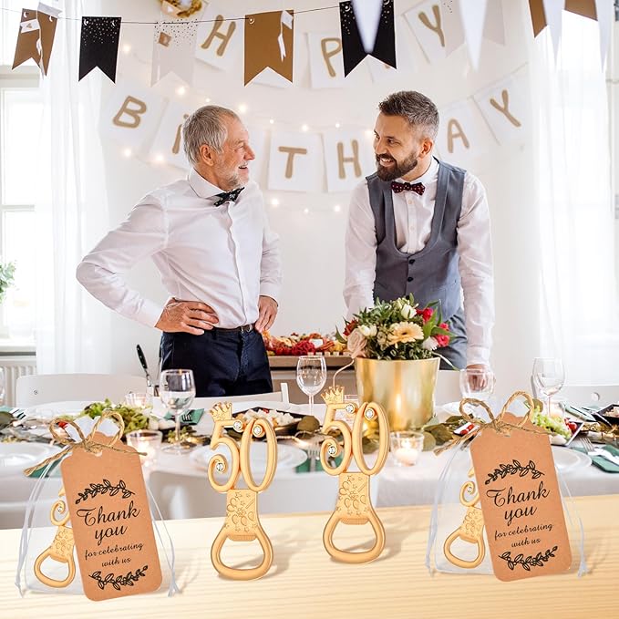 50Pcs 50th Birthday Bottle Opener Set, 50th Golden Bottle Openers Birthday Personalized Party Favors 50th Wedding Anniversaries Souvenirs Favors for Guests Gifts Decorations（50th）