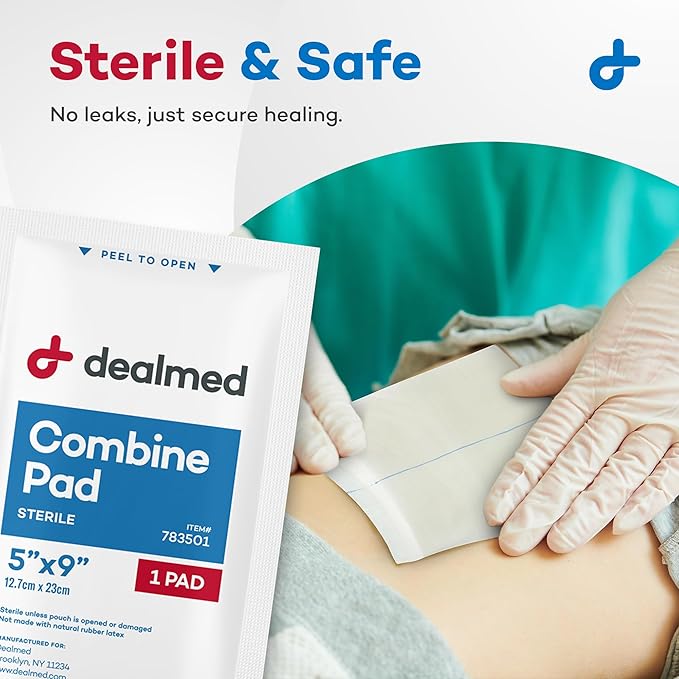 Dealmed Abdominal Combine Pads 5"x9" (40-Pack) Sterile Individually Wrapped, ABD Pads, Absorbent, Non Adherent for Wound Care, Drainage, First Aid, 20/Box (2 Pack)