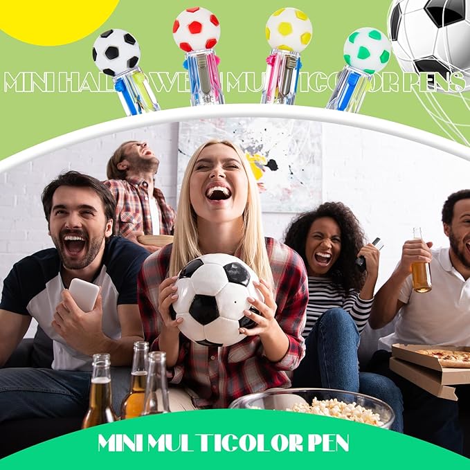 Kosiz 48 Pack Soccer Party Favors Sport Pen Multicolor 4 in 1 0.5mm Ballpoint Pen for Office Sport Lover Novelty Valentine's Day Gifts Goodie Bags Stuffers
