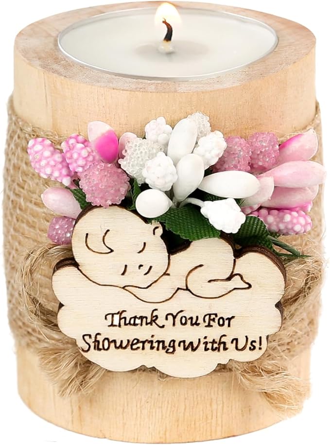 50 Piece Set Wooden Tealight Candle Holder, Baby Shower Party Favors, Party Favors for Guests, Return Gift for Guests,Girl Baby Gender Reveal.(Pink)