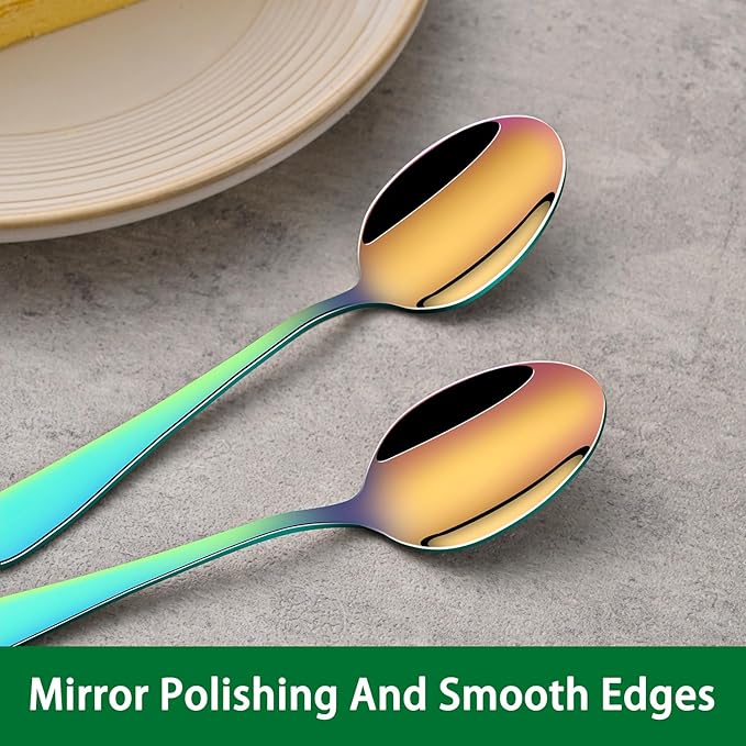 4.7 Inch Coffee Spoon,Set Of 8 Stainless Steel Colorful Espresso Spoon,Rainbow Tea Spoons,Cute Multicolored Mini Spoons For Dessert,Caviar,Seasoning