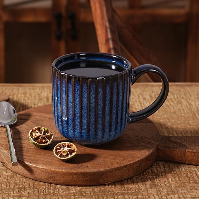 famiware Coffee Mugs Set of 6, Starlight 11 oz Mug Cup Set with Handle for Coffee, Tea, Cocoa, Milk - Ceramic Stoneware Mug Set, Nebulas Blue