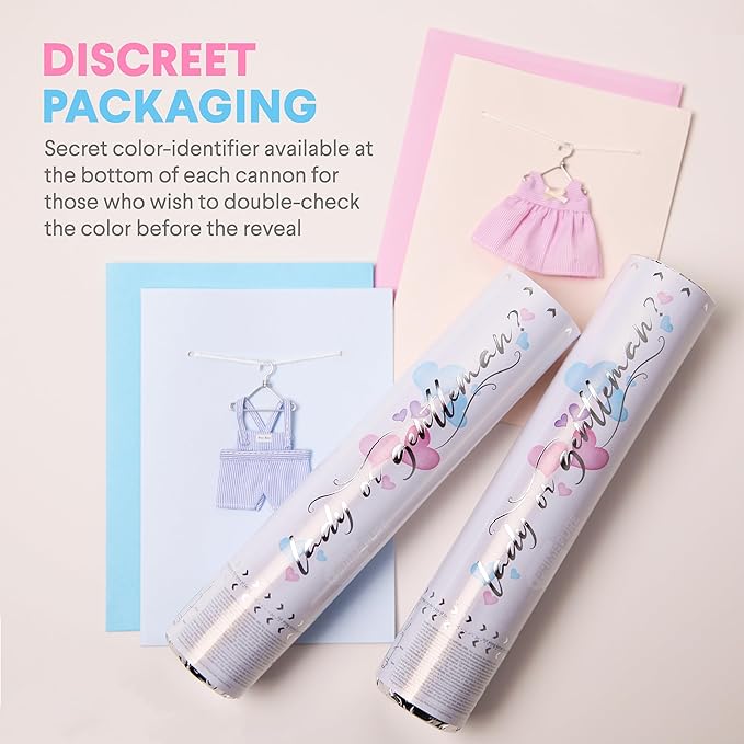 PrimePure Gender Reveal Confetti Cannon - Heart Shaped Confetti Poppers - Blue, 2 Pack - Baby Boy Gender Reveal Party Poppers - Blue Paper Baby Party Supplies Pop Gun