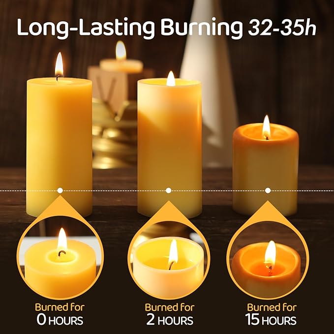 12 Pack Natural Beeswax Pillar Candles,100% Pure Beeswax Candles-420 Hours Long Burning,Unscented Bees Wax Candle for Home,Prayer,Emergency,Dripless Smokeless Organic Pillar Candle