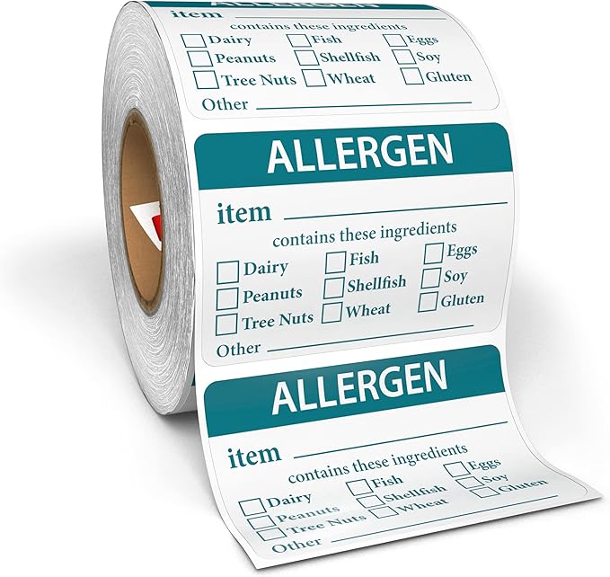 Kenco Allergen Warning Stickers - 3" X 2" Label, 500 Allergy Warning Labels Per Roll in Universal Allergy Awareness Colorway (6 Pack, 3X2 Check Boxes)