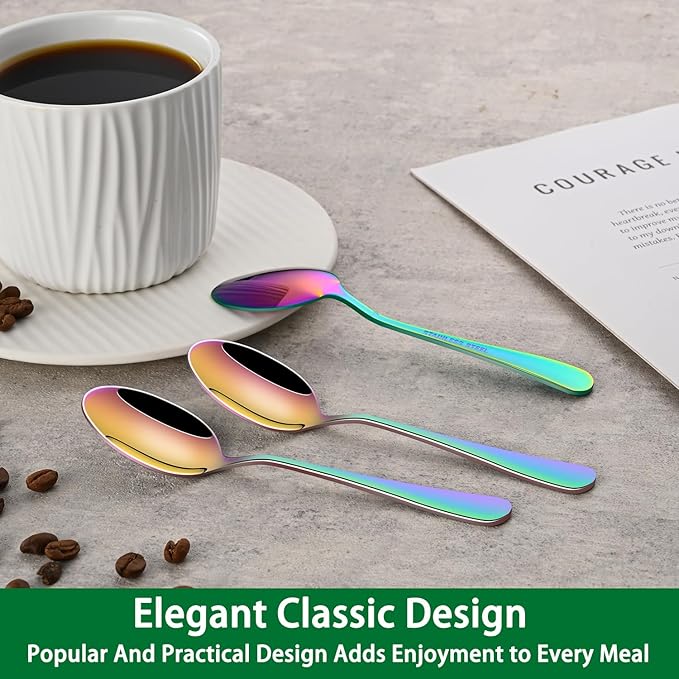 5.5 Inch Espresso & Tea Spoons,Set Of 8 Rainbow Stainless Steel Small Coffee Spoons,Multicolored Demitasse Spoon,Mini Seasoning Spoon