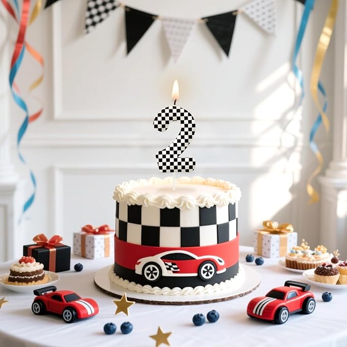Racing Cars Number 20 Birthday Candles, Black White Checkered Flag Themed Cake Topper for Boys Girls, Cake Decorations for Birthdays, Race Car Theme Party Supplies, Candles for Party Decorations