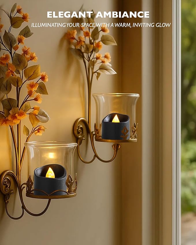 Homemory Black Tea Lights Candles Battery Operated, 200+Hour Flameless Flickering Fake Electric LED Colored Tealights Candles for Halloween, Theme Party, Wedding Table Decor, Holiday Decor, 24-Pack