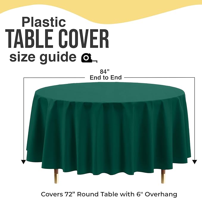 Exquisite 66% Thicker Premium Dark Green Round Tablecloth 0.5 Mil 12 Pack Plastic Table Cloth Disposable 84 Inch Round Plastic Tablecloth Won't Tear Easily Like Cheap Thin Brands