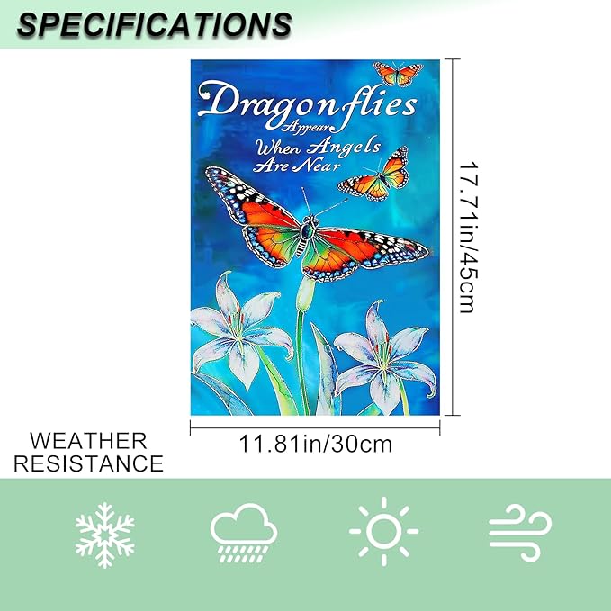 IVN Dragonfly Butterfly Garden Flag 12x18 Inch Double Sided Blue Flower Outdoor Yard Flag for Home Front Door Lawn Porch Summer Decor
