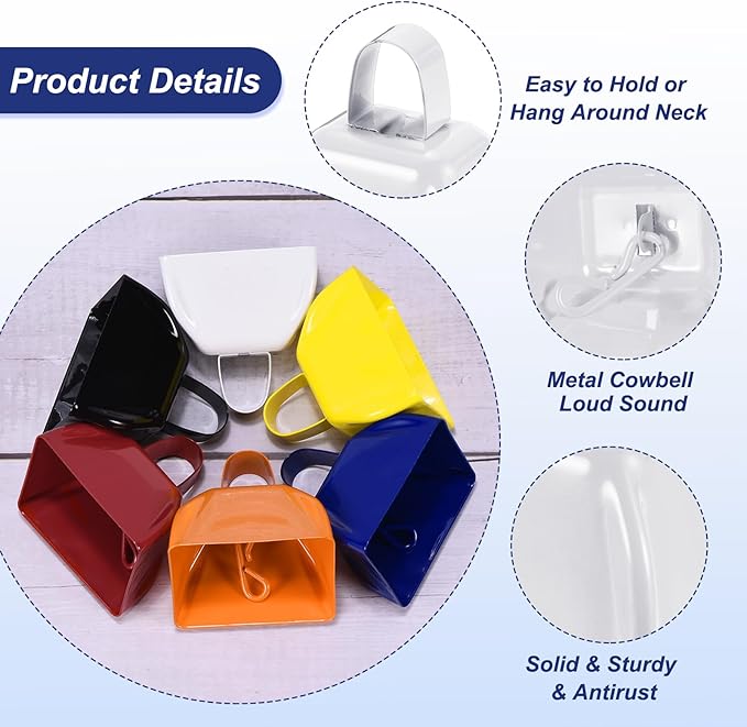 PATIKIL 3inch Cow Bells for Football Games, 24pcs Cowbells for Sporting Events Bulk Loud Noise Makers Metal Cow Bell with Handle for Cheering Competition Marathon Wedding DIY Paint, White