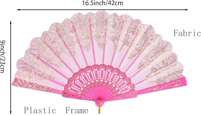 QIRMIZI 10 Pack Folding Handheld Fans,Silk Spanish Fan, Perfect for Weddings, Parties, and Dancing,Pink