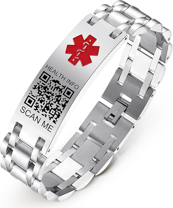 Upgraded Medical Bracelets Men Women with QR Code Medical Alert ID Bracelets - Titanium Steel Wristband Fits Wrists Up 8''-10'' - More Space Custom Emergency Med ID Info
