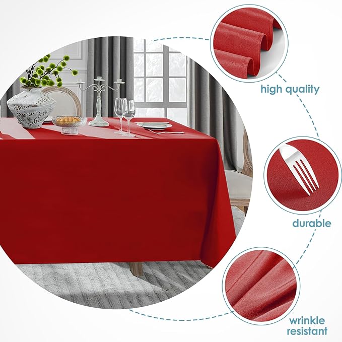 VidaFete Tablecloth 10 Pack 90 * 132inch Rectangle Table Cloth Polyester, Stain Wrinkle Resistant Polyester Dining Table Cover for Kitchen Dinning Party Wedding Rectangular Buffet Decoration(Red)