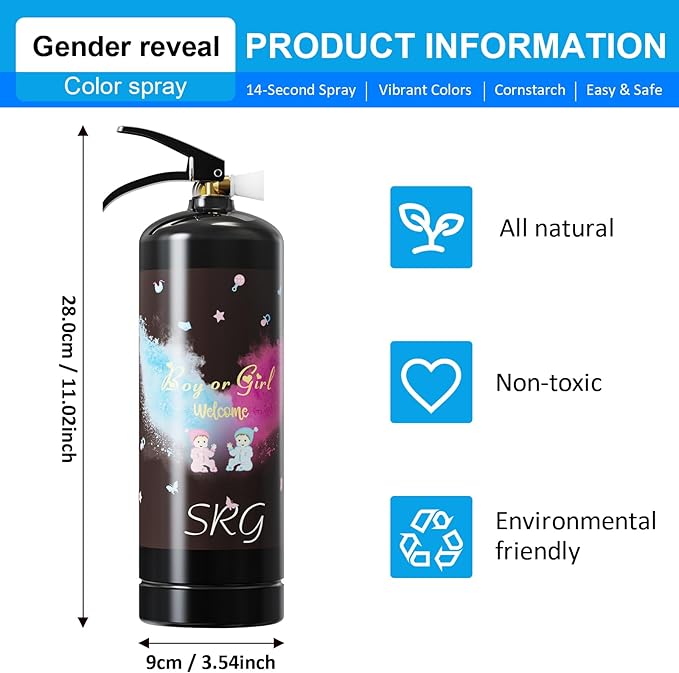 SRG Giant Gender Reveal Fire Extinguisher Color Blaster | 2 Packs Baby Boy Blue Gender Reveal Extinguisher Smoke | Blue Spray for Gender Reveal Decorations & Ideas - Blasts 20+ Feet (Blue)