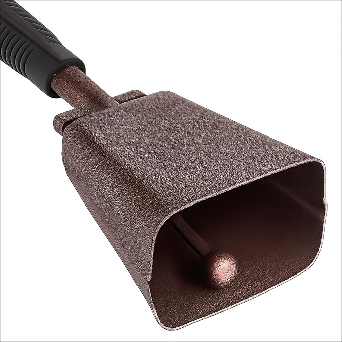 2 Pack 9-inch Copper Cowbells for Sporting Events, Percussion Noise Makers with Handle for Football Games, Sports Stadiums, Pep Rallies, Parties, Boxing Events, Cheerleading, Celebrations (Brown)