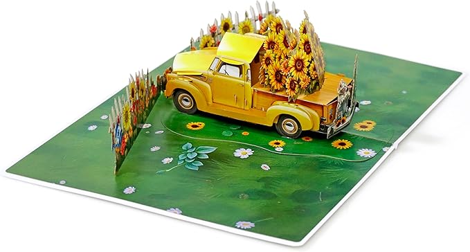 CUTPOPUP Birthday Card Pop Up, 3D Birthday Greeting Card, Mother's Day for Dad, Mom, Wife, Husband, Grandma, Grandpa, Son, Daughter (Sunflower Truck)