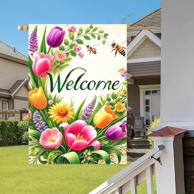 BlissYard Welcome Spring Garden Flag 12x18 Double Sided Flower Seasonal Small Flags For Outside Outdoor Decor Yard Farmhouse Holiday Spring Summer Decorations Yard Flags