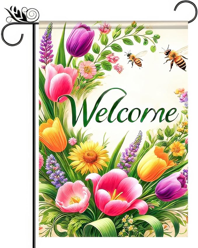 BlissYard Welcome Spring Garden Flag 12x18 Double Sided Flower Seasonal Small Flags For Outside Outdoor Decor Yard Farmhouse Holiday Spring Summer Decorations Yard Flags