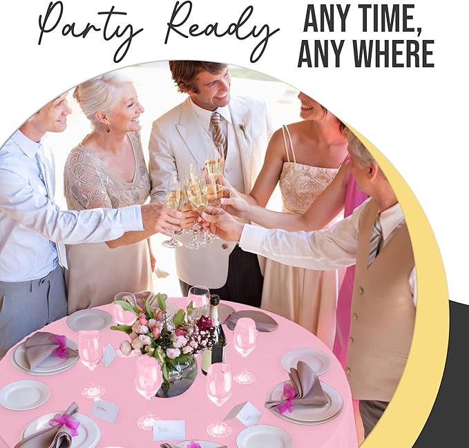 Exquisite 66% Thicker Premium Pink Round Tablecloth 0.5 Mil 12 Pack Plastic Table Cloth Disposable 84 Inch Round Plastic Tablecloth Won't Tear Easily Like Cheap Thin Brands