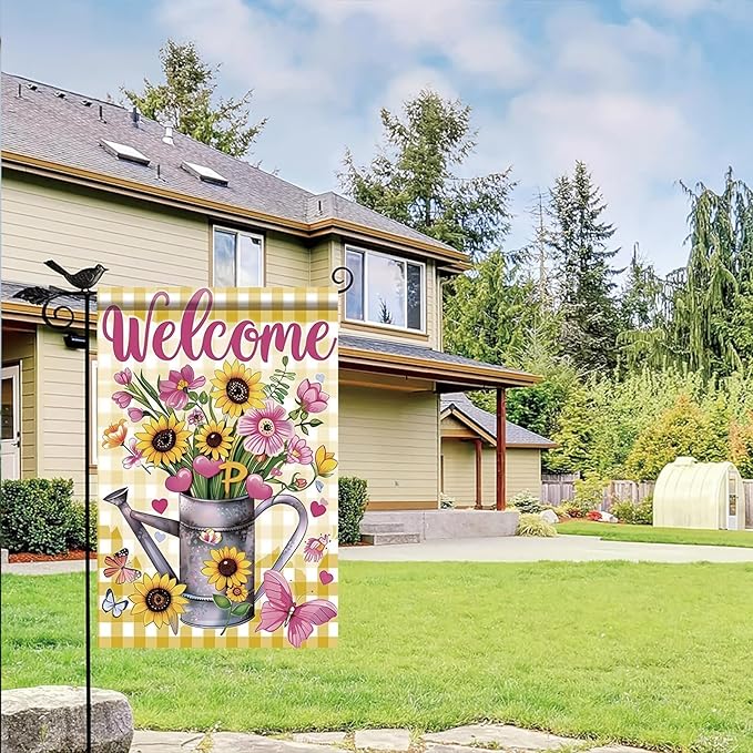 Starlit Patio Welcome Summer Spring Floral Mason Jar Garden Flag 12×18 Inch Double Sided Daisy Flowers Floral Pink Yard Flag Outside Decorations Farmhouse Outdoor Small Home Decor