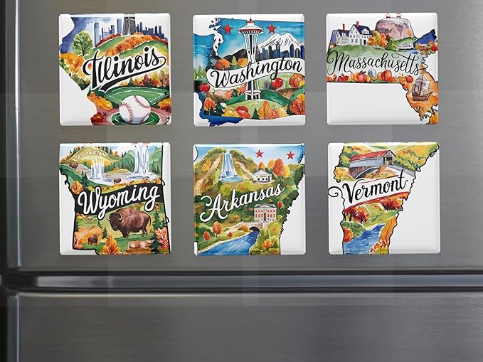 50 US States Magnet Set, Road Trip Travel Souvenir, Custom Fridge Magnets, Unique State Keepsake – Personalized Gift (50)