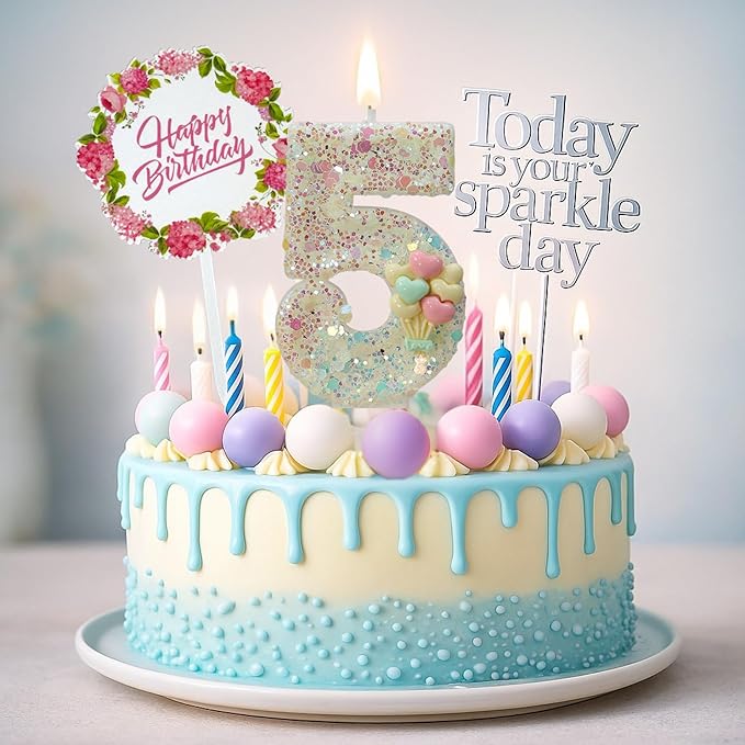 by Tugba Aydan - 5 Number Birthday Candles – 24 Piece Cake Decoration Kit with Number Candle – Party Supplies for Kids Birthday Celebration