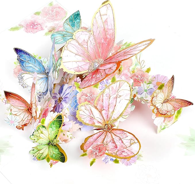DERAYEE Pop Up Card, 3D Butterfly Flowers Greeting Cards with Envelope for Women, Mother’s Day Card, Birthday Card, Valentines Day Card for Wife, Sister, Grandma, Daughter, Girlfriends (Pink)