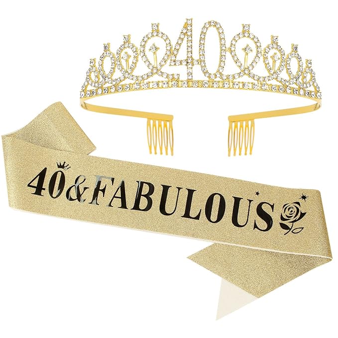 Casoty Gold 40th Birthday Sash and Tiara 40th Birthday Decorations Gifts for Women 40 and Fabulous Sash and Crown Set Party Supplies Favors for Women Gifts for Her