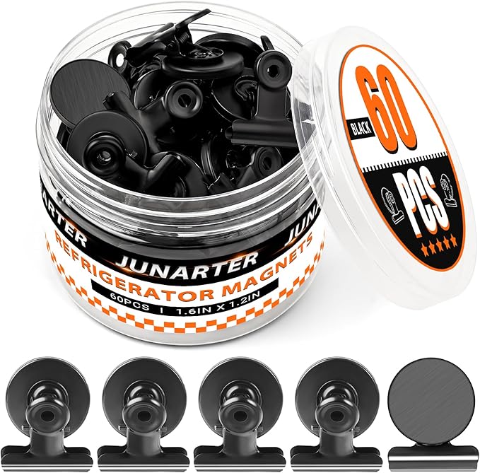 60 Pack Magnetic Clips Heavy Duty, Black Magnet Clips for Fridge, Refrigerator Magnets, Strong Magnetic Clip, Scratch Free Magnets with Clip for Whiteboard, Refrigerator, Locker