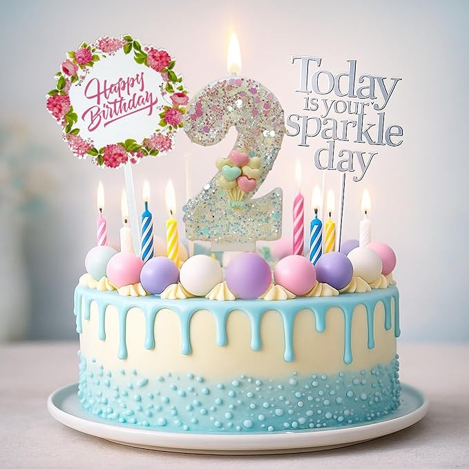 by Tugba Aydan - 2 Number Birthday Candles – 24 Piece Cake Decoration Kit with Number Candle – Party Supplies for Kids’ Birthday Celebration