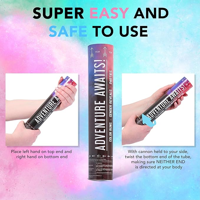 Adventure Awaits! - BABY GENDER REVEAL & FOR OTHER FESTIVALS- Color Dispenser 12" x 6-Pack Hand Held Air Filled Party Popper, Also For Color Run Festival Product (Baby Blue)