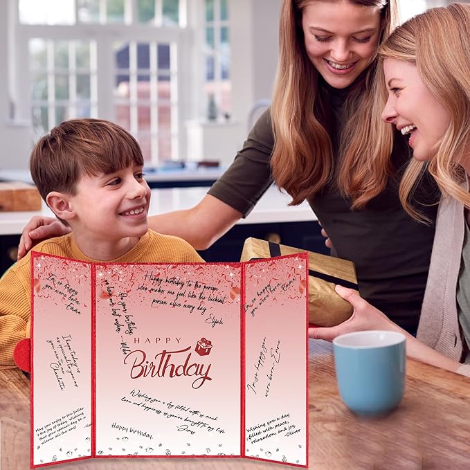 Crenics Red Birthday Decorations for Women Men, Creative Birthday Guest Signature Book Alternative 18" x 12", Awesome Birthday Gifts for Girls or Boys