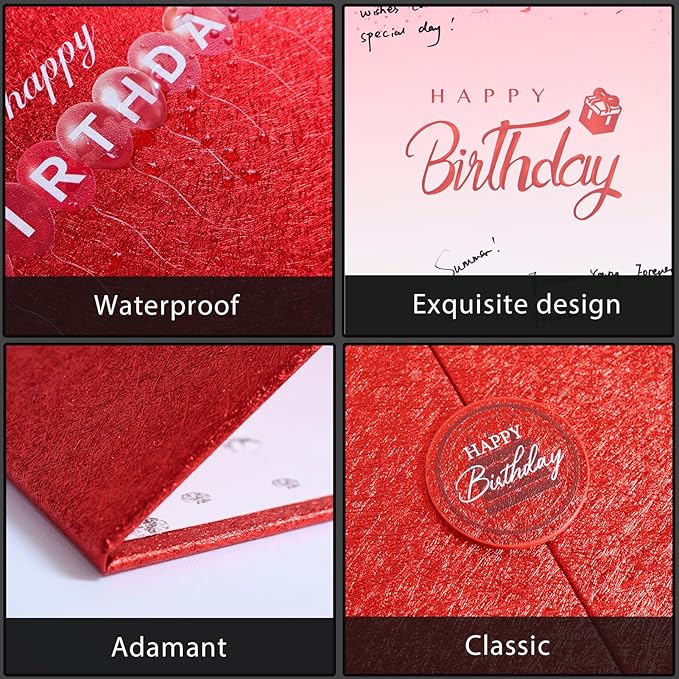 Crenics Red Birthday Decorations for Women Men, Creative Birthday Guest Signature Book Alternative 18" x 12", Awesome Birthday Gifts for Girls or Boys