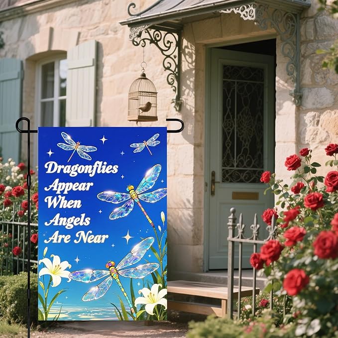 IVN Spring Garden Flag 12x18 Inch Dragonfly Flag Double Sided Outdoor Yard Banner for Porch Lawn Patio Spring Decor