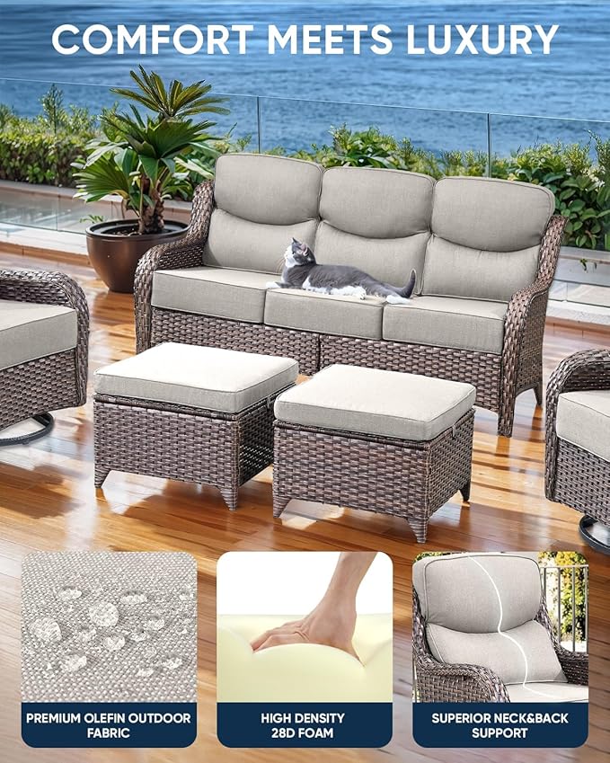 Luxury 24x24x6 Inch Smile Outdoor Chair Cushions Set of 2 - Superior Comfortable Water-Repellent Patio Seat Cushion for Porch Set Rattan Dining Swivel Chairs Loveseat Sectional Sofa - Beige