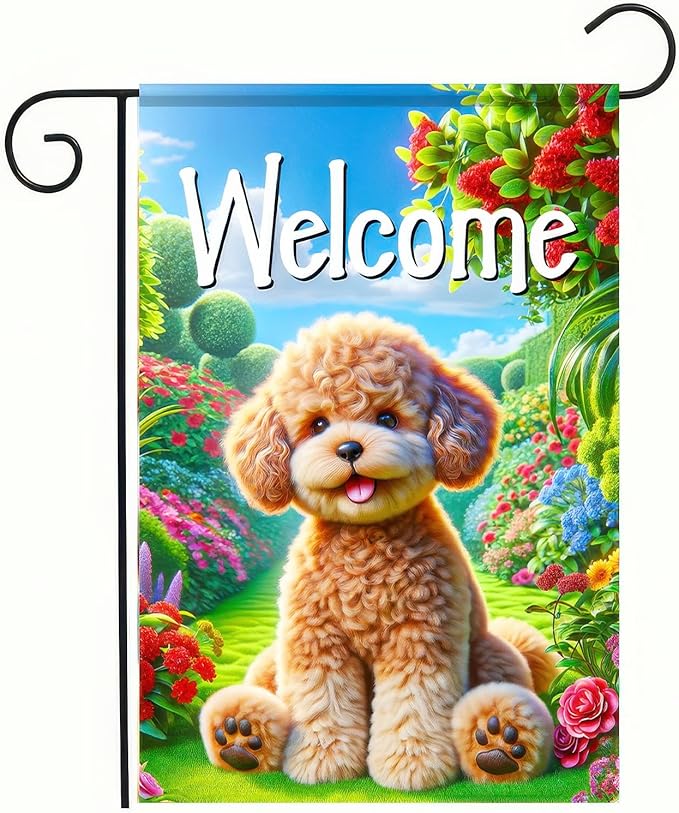 BlissYard Poodle Welcome Spring Summer Garden Flag 12x18 Double Sided Small Garden Yard House Flags Outside Outdoor Summer Porch Lawn Decoration Decor