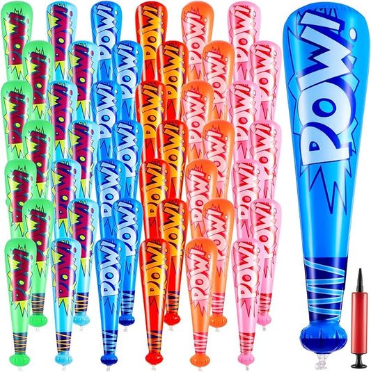 WILLBOND 17 Inch Inflatable Baseball Bat Bulk Baseball Party Favors Decorations, Inflatable Toys Blow up Bat with 1 Pump for Sports Theme Supplies(48 Pcs,Blue Pink Green and Orange)