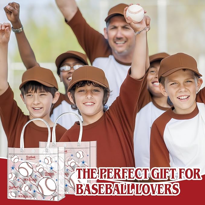 Zenoble 24 PCS Baseball Party Favors Bags PVC Clear Goodie Snack Candy Treat Gift Bags with Handle for Baseball Team Theme Birthday Holiday Party Supplies Baby Shower Decorations