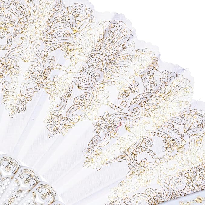 QIRMIZI 10 Pack Folding Handheld Fans,Silk Spanish Fan, Perfect for Weddings, Parties, and Dancing,White