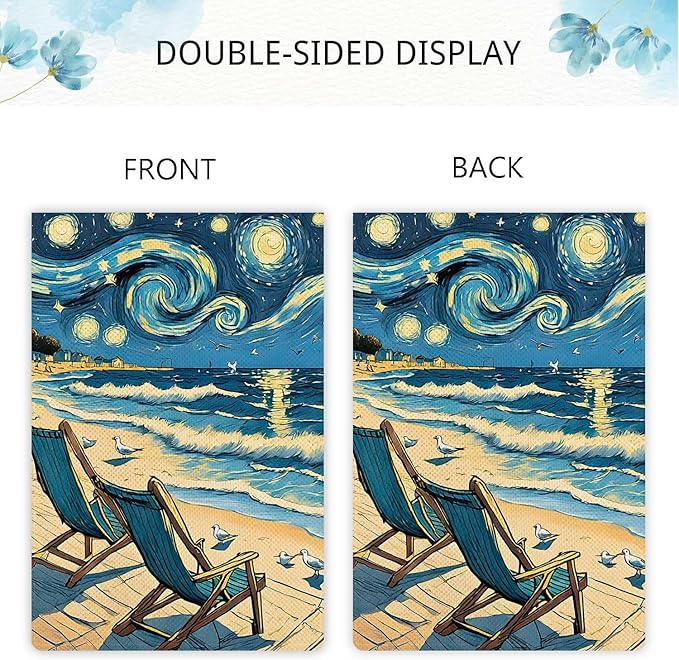 Welcome Summer Ocean Lounge Chair Garden Flag Starry Night Garden Flag Seagull Vertical Double Sided Rustic Farmland Burlap Yard Lawn Outdoor Decor 12.5x18"